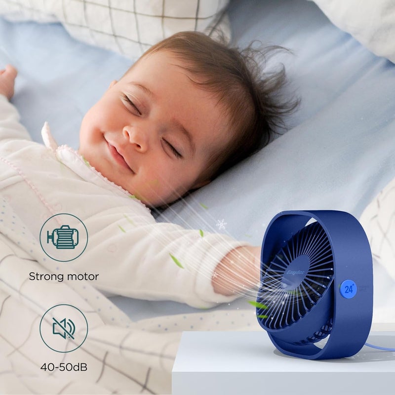 EasyAcc USB Small Desk Fan, Slumber Pod Fan [360°Rotatable Head &Powerful ] 3 Speeds Portable Personal Table Travel Fan for Sleeping Desk Cruise Ship Dorm Bedroom Office (No Battery) - Image 4